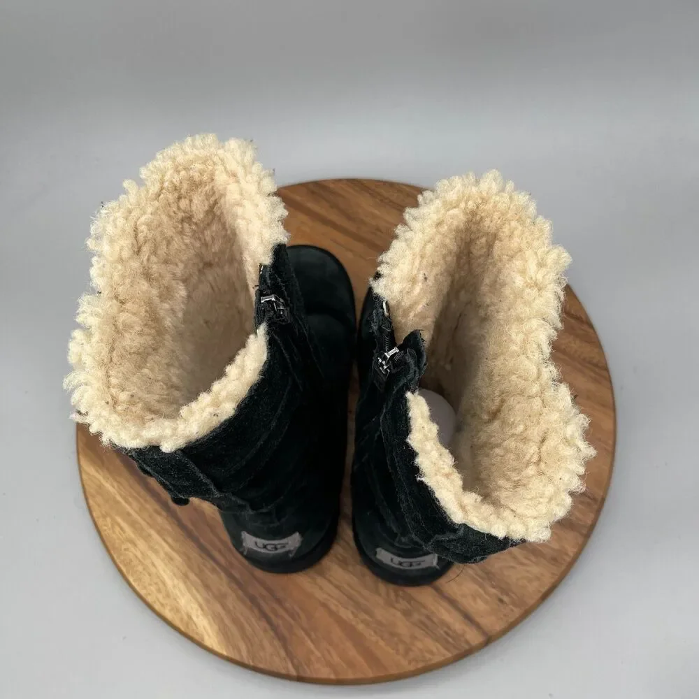 UGG Maddi Boots Girls Size 6 Black Suede Tall Zip Buckle